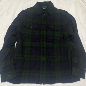 Lauren Ralph Lauren Green Blue Plaid Full Zip Warm Flannel Shirt Jacket Sz L